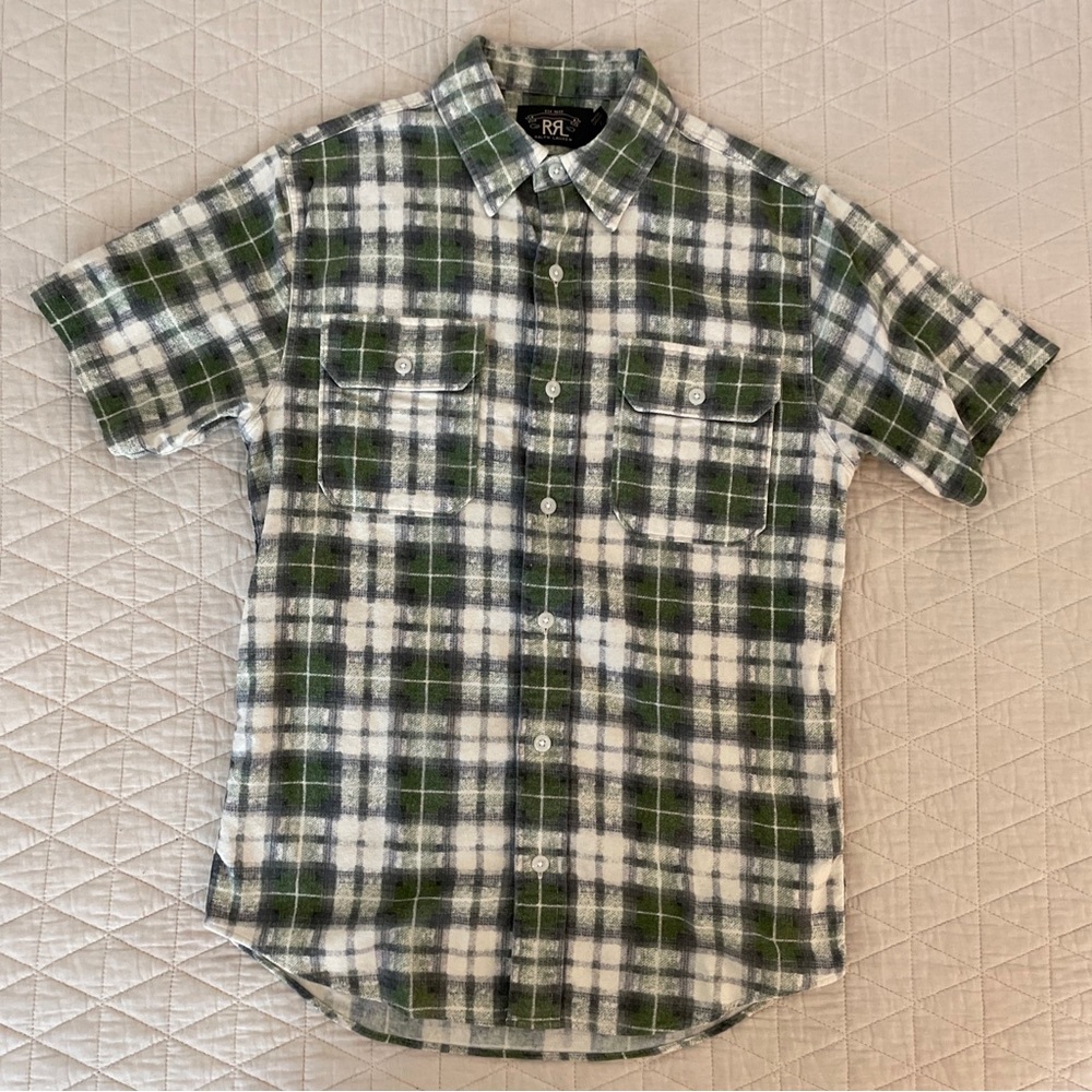 RRL RALPH LAUREN Short Sleeve Plaid Flannel Workshirt in Green (multi) XS $225
